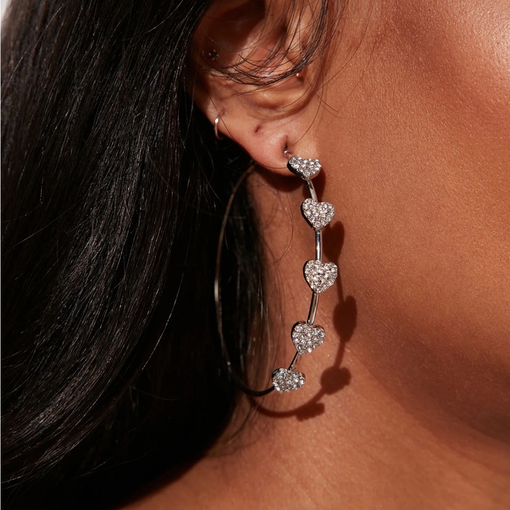 Silver Heart Hoop Earrings